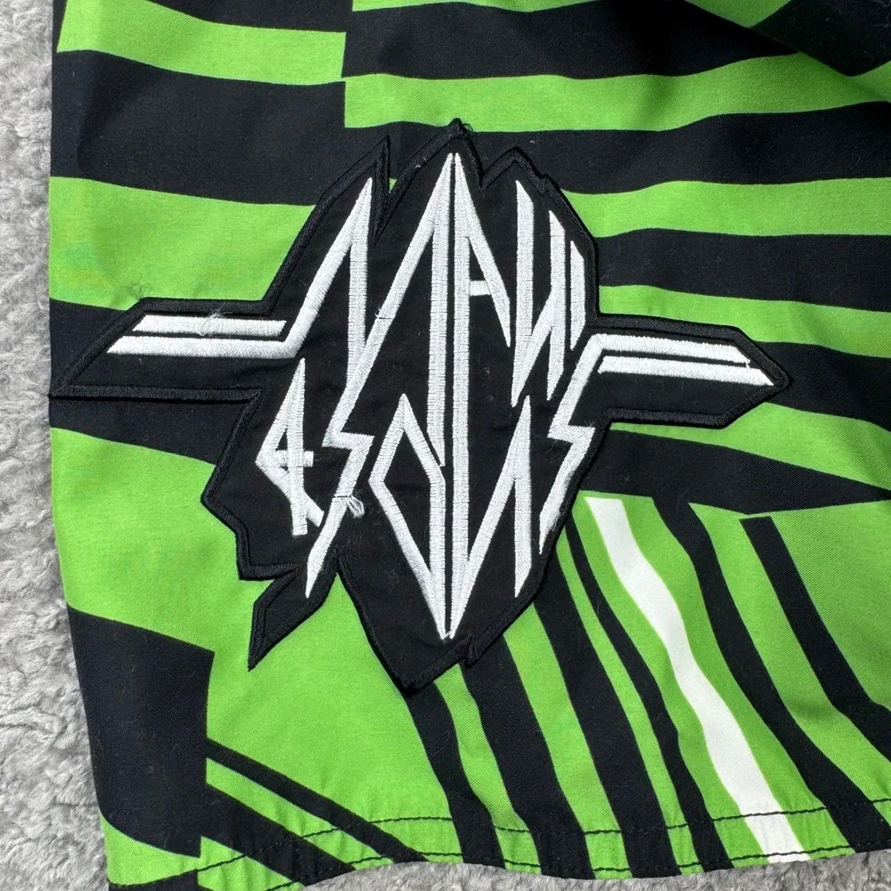 Maui and Sons Mens Size 36 Green Black Geometric Dazzle Board Shorts Swim Trunks